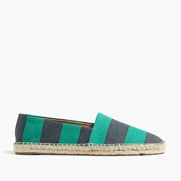 J Crew Espadrilles Women Size 8 Striped Canvas Slip On Shoe Navy Blue Green - Picture 1 of 8